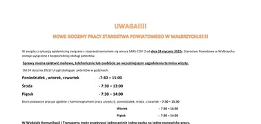 Nowe godziny obsługi interesantów
