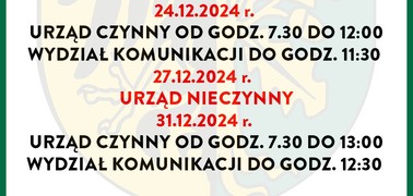 Godziny pracy Starostwa Powiatowego w Wałbrzychu w czasie okołoświątecznym